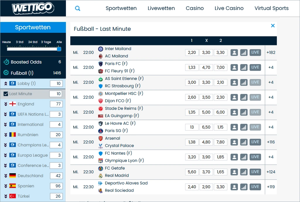 Sportwetten bei Wettigo Casino
